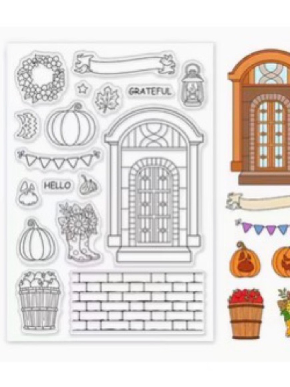 Autumn Door & Accent Clear Stamp Set - Jack-o'-lanterns, Apple Barrel, Lantern🎃